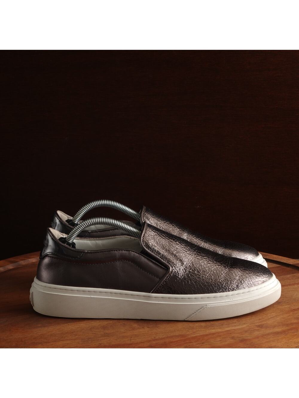 Hogan Sneakers Womens Size EU 38 US 8 Metallic Gray Leather Slip On Casual Shoes
